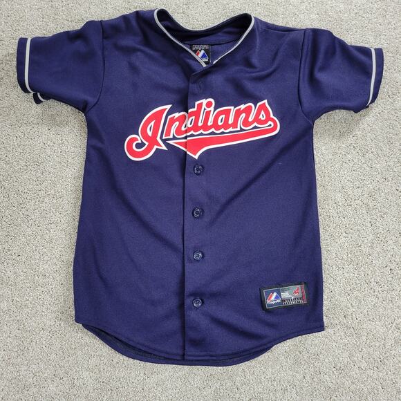 Youth Cleveland Indians Choo Jersey Medium Blue Button Down Majestic Baseball - Picture 4 of 14